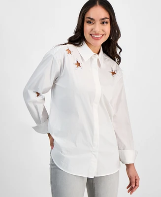 I.n.c. International Concepts Petite Long-Sleeve Star-Cutout Collared Shirt, Exclusively at Macy's