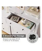 5 Chest Of Drawer Dresser, Modern Tall Nightstand With Deep Drawers And Nickel Round Handle, Wood Organizer Storage Cabinet For Bedroom, Living Room,