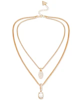 Guess Gold-Tone Crystal Mixed Chain Layered Pendant Necklace, 18" + 2" extender