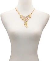 Guess Gold-Tone Pave & Marquise Stone Flower Statement Lariat Necklace, 18" + 2" extender