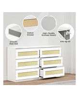 gaomon Rattan Dresser For Bedroom, 6 Drawer Dresser For Bedroom, Modern Wide Chest Of Drawers With Anti-Tip Kit
