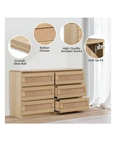 gaomon Rattan Dresser For Bedroom, 6 Drawer Dresser For Bedroom