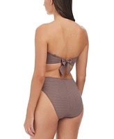 Sanctuary Womens Refresh Rib Bandeau Bikini Top Rib High Leg High Rise Bikini Bottoms