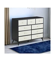 gaomon Wooden Dresser With 9 Drawers, Wide Chest Of Drawers Large Storage Tower Unit, 9 Drawer Dresser Tv Stand For Bedroom, Living Room, Closet, Entr