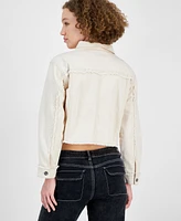 Planet Heart Juniors' Frayed Cropped Denim Jacket