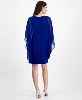 Connected Petite Chiffon-Overlay Cape Dress