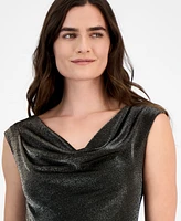 Connected Women's Knit Draped-Neck Metallic Gown