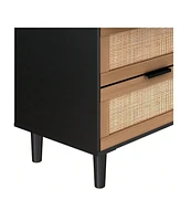 gaomon 6 Drawer Dresser With Natural Rattan Drawers, Tall Rattan Cabinet With Solid Wood Legs, Mid