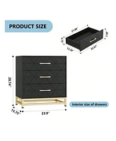 gaomon 3 Drawer Dresser, Wood Chest Drawers With Storage For Closet, Bedroom, Drawers Dresser Modern Bedside Nightstand With Gold Handles