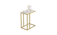 Slickblue White Marble C-Side Table - Simple Design, Modern Accent for Living Room or Bedroom