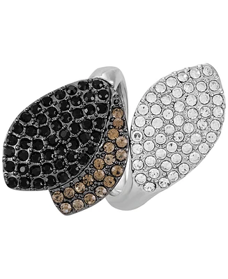 Guess Two-Tone Ombre Pave Flower Statement Ring