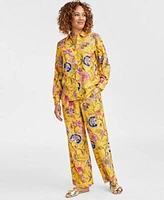 Jm Collection Womens Linen Blend Printed Shirt Pants Exclusively At Macys