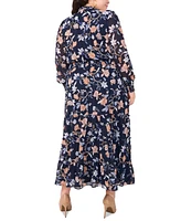 Msk Plus Floral-Print Tiered-Skirt Maxi Dress