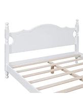 Slickblue Queen Size White Wood Platform Bed Frame in Retro Style with Wooden Slat Support