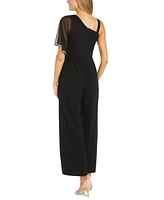 R & M Richards Women's Asymmetric Rhinestone-Trim Draped Jumpsuit