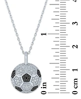 Black & White Diamond Accent Soccer Ball Pendant Necklace in Sterling Silver, 16" + 2" extender