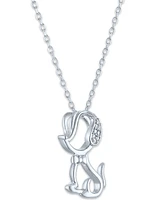 Diamond Accent Dog Bowtie Pendant Necklace in Sterling Silver, 16" + 2" extender