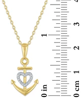 Diamond Accent Heart Anchor Pendant Necklace in Sterling Silver & 14k Gold-Plated Sterling Silver, 16" + 2" extender