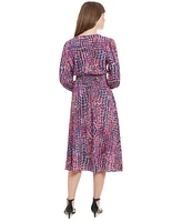 London Times Petite Printed Smocked-Waist Dress