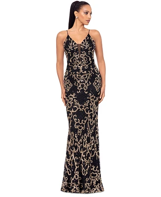 Betsy & Adam Women's Sequin Embellished Sleeveless Gown