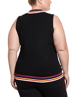 Joseph A Plus Crewneck Tank Sweater with Multi Color Tipping