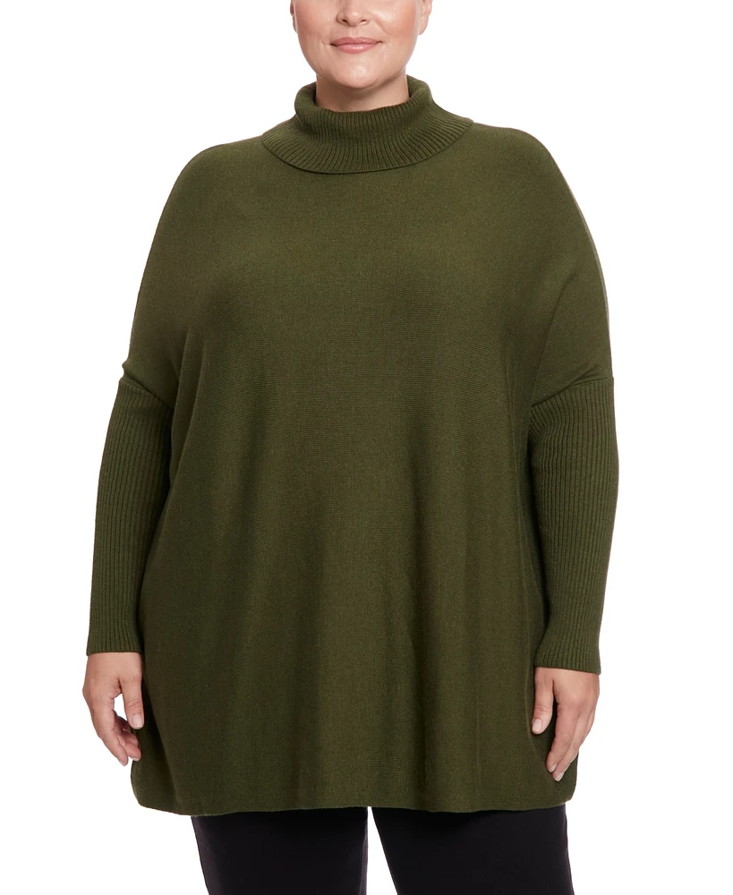 Joseph A Plus Sized Long Sleeve Turtleneck Poncho Sweater