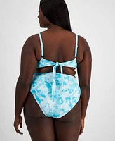 Salt Cove Plus Size Tie Dyed V Wire Tie Back Bikini Top Bottoms Created For Macys