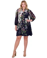 Jessica Howard Plus Pleated Floral-Print Shift Dress