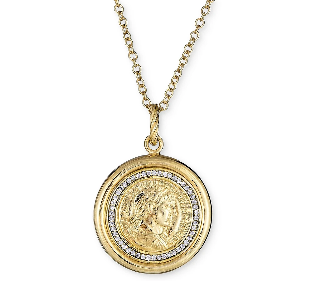 Diamond Coin Pendant 18" Necklace (1/4 ct. t.w.) in 14k Gold-Plated Sterling Silver