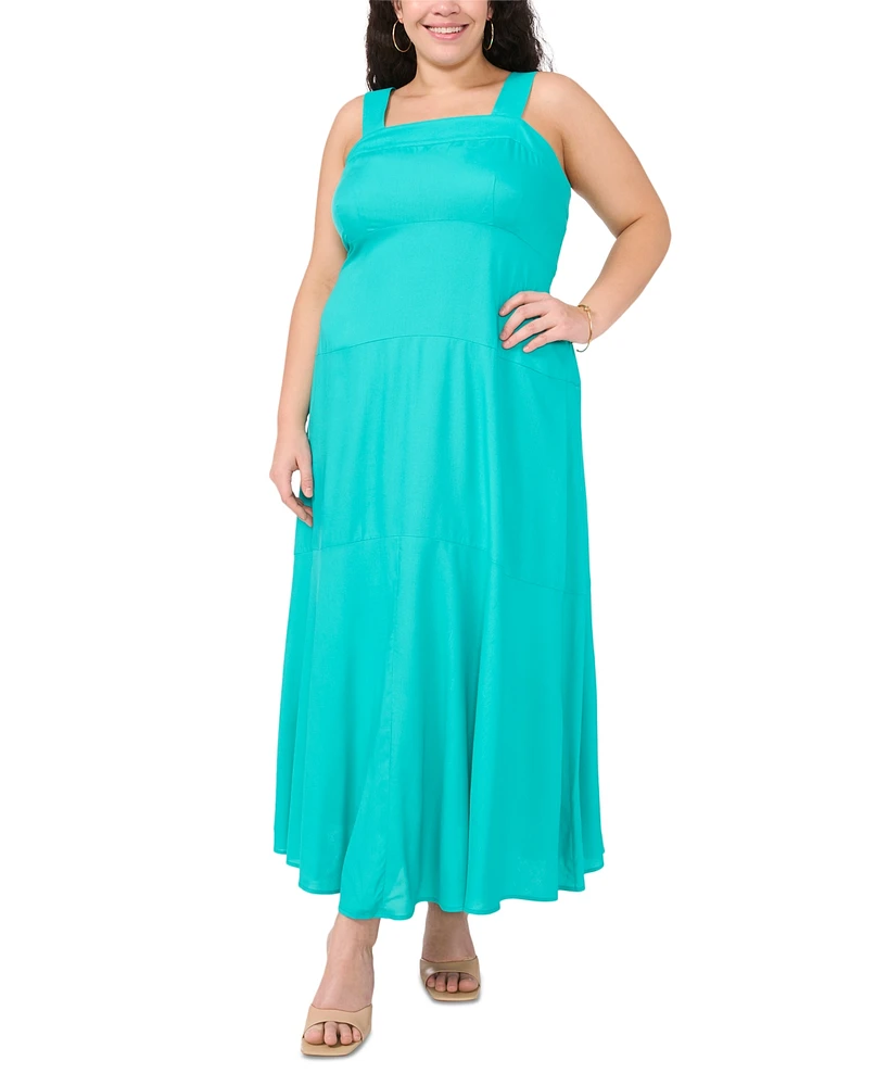 Vince Camuto Plus Square-Neck Smocked-Back Sleeveless Maxi Dress