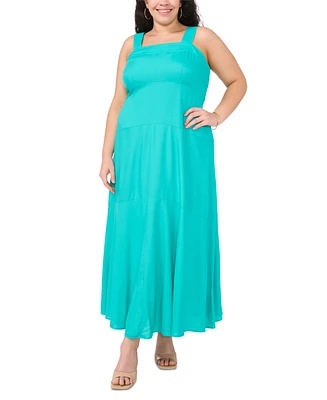 Vince Camuto Plus Square-Neck Smocked-Back Sleeveless Maxi Dress