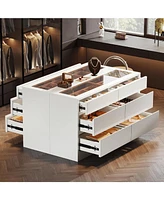 Tribesigns 6 Drawer Dresser with Jewelry Display Storage, Modern White 55" Chest of Dresser with Glass Top, Wood Double Dresser Storage Organizer for