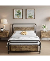 gaomon Queen Metal Bed Frame with Wood Headboard & Footboard, Heavy Duty Platform Bed Frame with 14" Under-Bed Storage