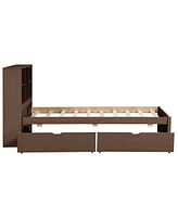 Slickblue Modern Twin Size Bed Frame with Usb Port Bookcase Headboard & 2 Drawers