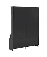 60" Wide Modern Hallway Coat Rack with Bench – Metal Hooks, Ample Storage, and 24 Shoe Cubbies, Black