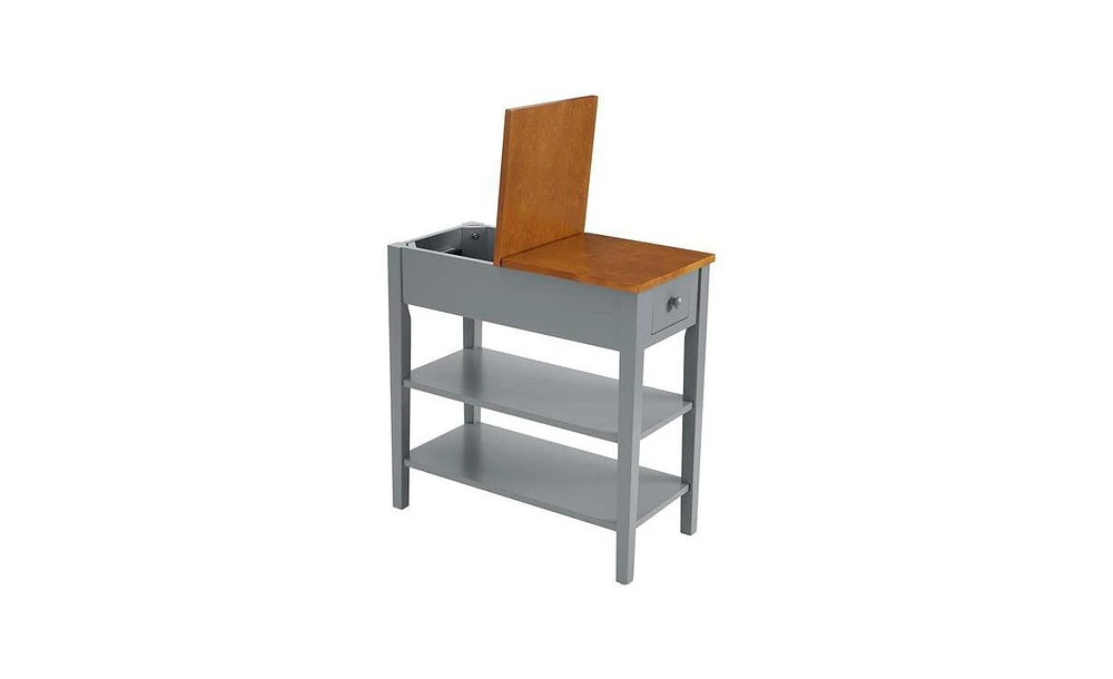 Slickblue Narrow 2-Tone End Table with Usb Ports and Solid Wood Legs for Small Spaces