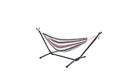 Slickblue Professional Black & Silver Hammock Stand with Coffee Stripe Polyester Hammock, Stylish Outdoor Setup