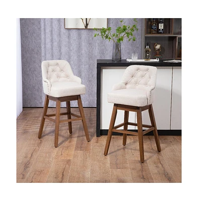 Maison Boucle Set of 2 Modern Counter Bar Stools with Solid Wood Legs,360 Degree Swivel Chairs for Kitchen,Linen Living Room