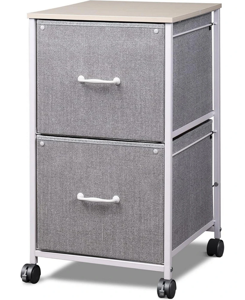 Devaise 2 Drawer Mobile File Cabinet, Rolling Printer Stand, Fabric Vertical Filing Cabinet fits A4 or Letter Size for Home Office, Light Grey