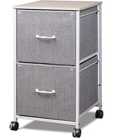 Devaise 2 Drawer Mobile File Cabinet, Rolling Printer Stand, Fabric Vertical Filing Cabinet fits A4 or Letter Size for Home Office, Light Grey