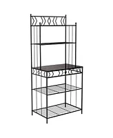 Kings Brand Furniture 5-Tier Standing Kitchen Bakers Rack for with Storage Microwave Stand, Metal Frame with Marble Finish - Black