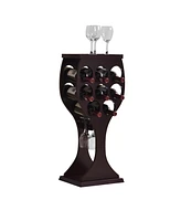 Kings Brand Furniture Goblet-Shaped Freestanding Wine Rack, Mini Bar Table Wine Holder Stand Liquor Cabinet with Glass Holder - Dark Cherry