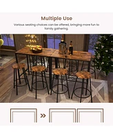 Sugift 5 Pieces Bar Table and Stools Set with Wine Rack and Glass Holder