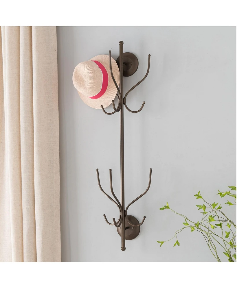 Kings Brand Furniture – Nino Metal 12 Hook Wall Mount Coat & Hat Rack, Pewter