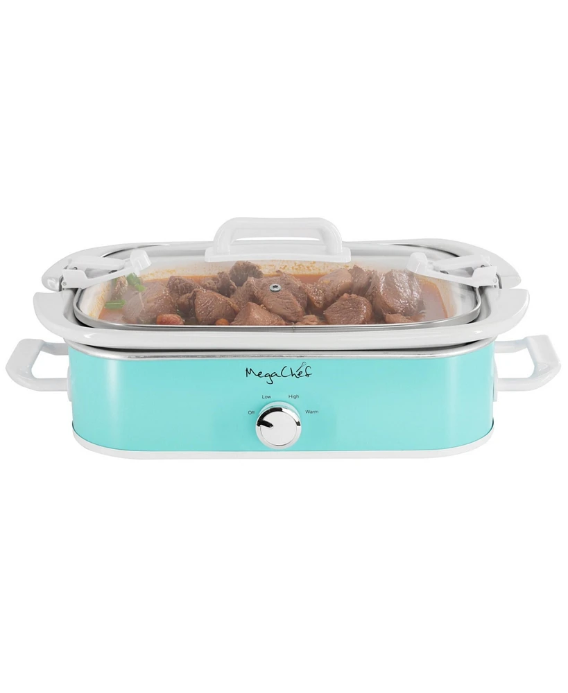 Megachef 3.5 Quart Casserole Slow Cooker with 3 Temperature Settings in Turquoise