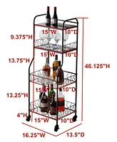 Kings Brand Furniture 4 Tier Kitchen Bakers Rack, Microwave Oven Stand, Serving Bar Rolling Utility Cart with Storage Shelves - Black