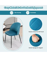 Gymax Dining Chair Set of Upholstered Velvet Chair Set w/ Metal Base for Living Room Teal Blue