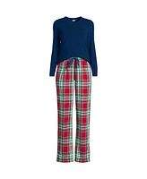 Lands' End Plus Pajama Set Knit Long Sleeve T-Shirt and Flannel Pants