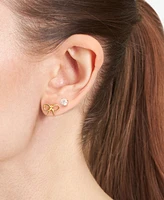 Macy's 2-Pc. Set Bow & Crystal Stud Earrings in 14k Gold Over Sterling Silver