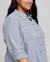 And Now This Trendy Plus Striped Roll-Tab Shirt, Exclusively at Macy's